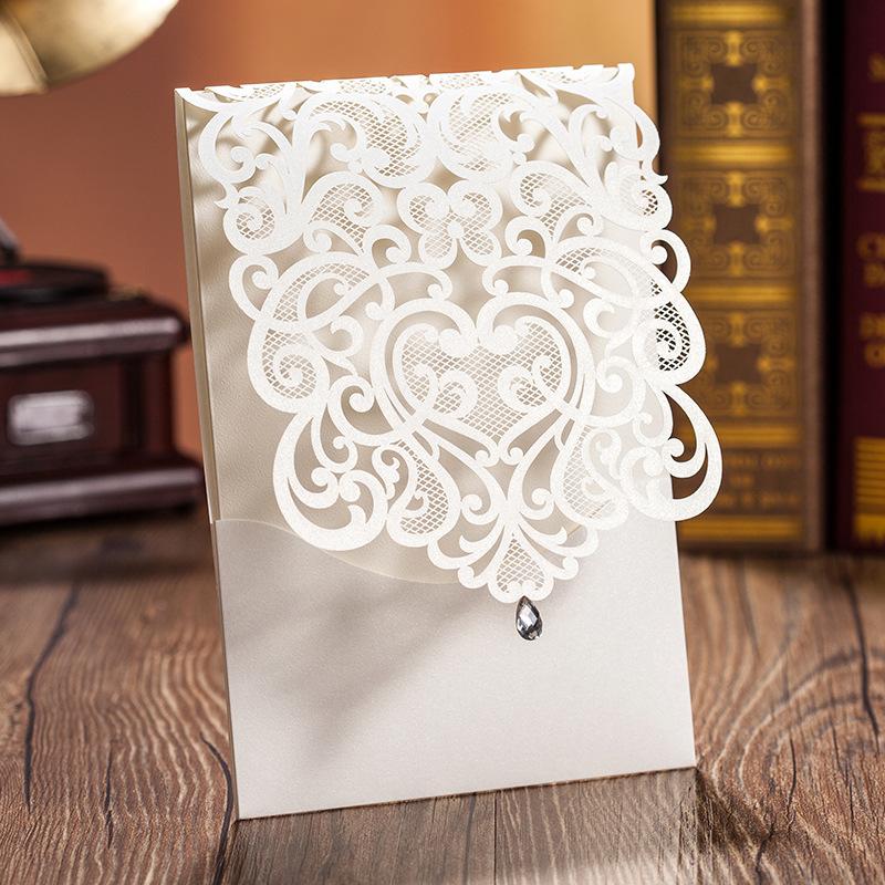 Laser Cut Wedding Invitations Elegant Invitations With Envelope - Set of 50pcs Picky Bride Blank White