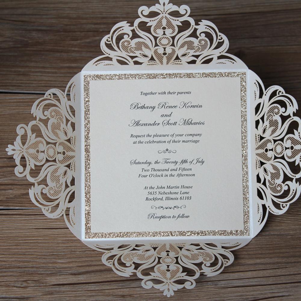 Laser Cut Wedding Invitations Gold Glitter Invitation with Belly Band 15 x 15 cm Picky Bride
