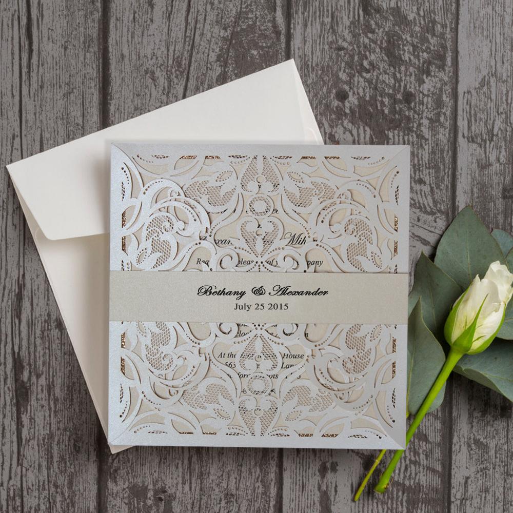 Laser Cut Wedding Invitations Gold Glitter Invitation with Belly Band 15 x 15 cm Picky Bride