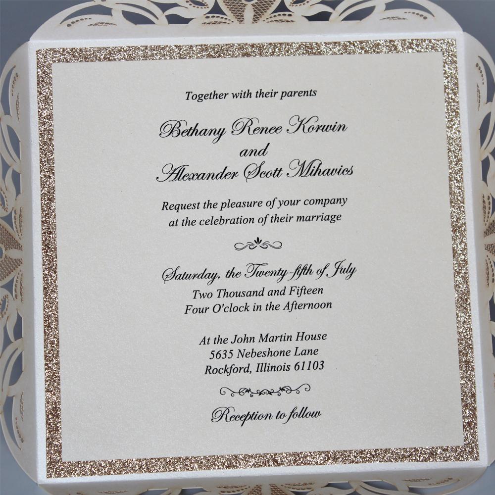 Laser Cut Wedding Invitations Gold Glitter Invitation with Belly Band 15 x 15 cm Picky Bride