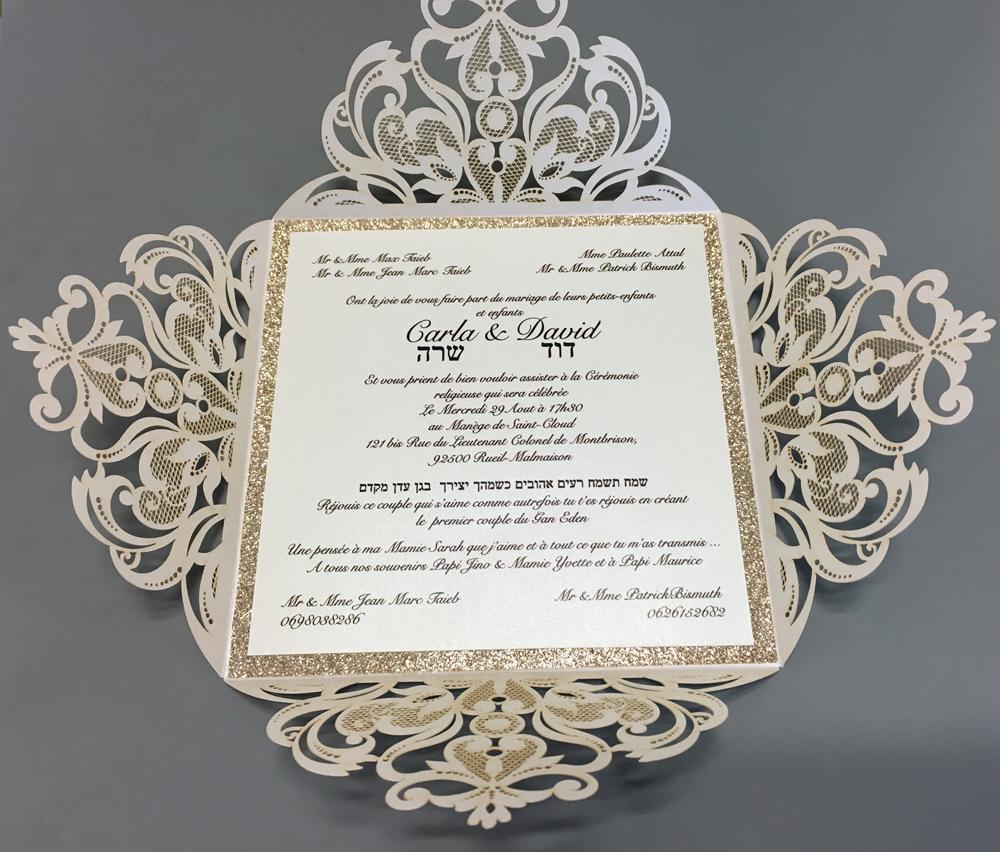 Laser Cut Wedding Invitations Gold Glitter Invitation with Belly Band 15 x 15 cm Picky Bride