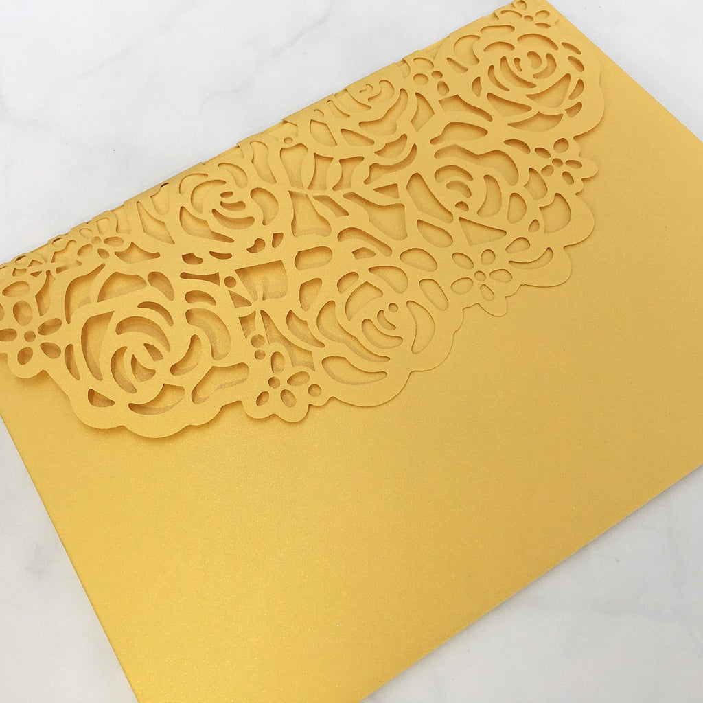 Laser Cut Wedding Invitations Yellow Gold Invitations With RSVP Cards Picky Bride