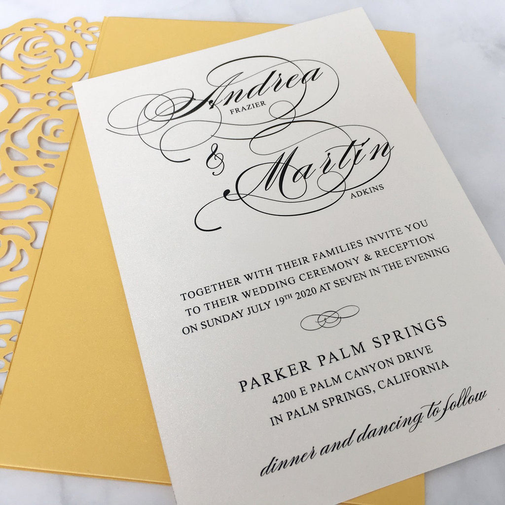 Laser Cut Wedding Invitations Yellow Gold Invitations With RSVP Cards Picky Bride