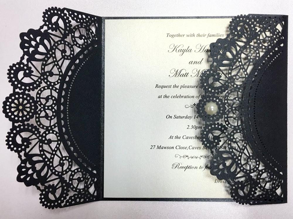 Laser Cutting Invitations Black Pearls Wedding Invitations With Customized Wording Picky Bride