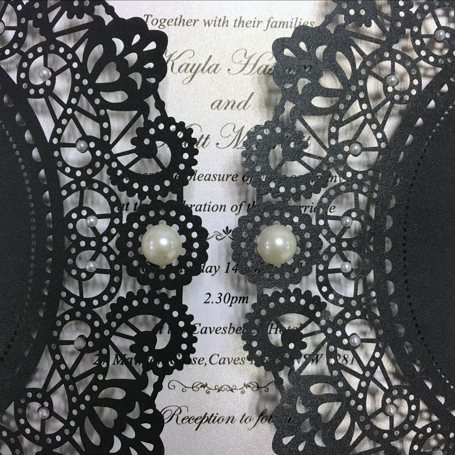 Laser Cutting Invitations Black Pearls Wedding Invitations With Customized Wording Picky Bride 