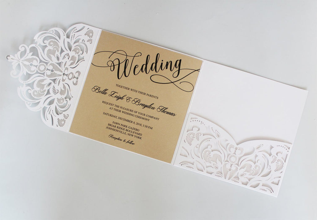 Laser Cutting Invitations, White Customized Invites Cards with RSVP Cards Picky Bride
