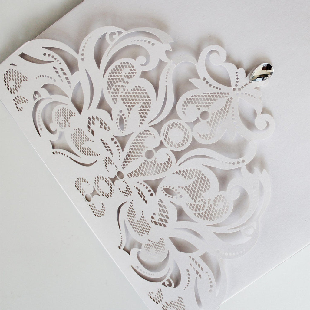 Laser Cutting Invitations, White Customized Invites Cards with RSVP Cards Picky Bride