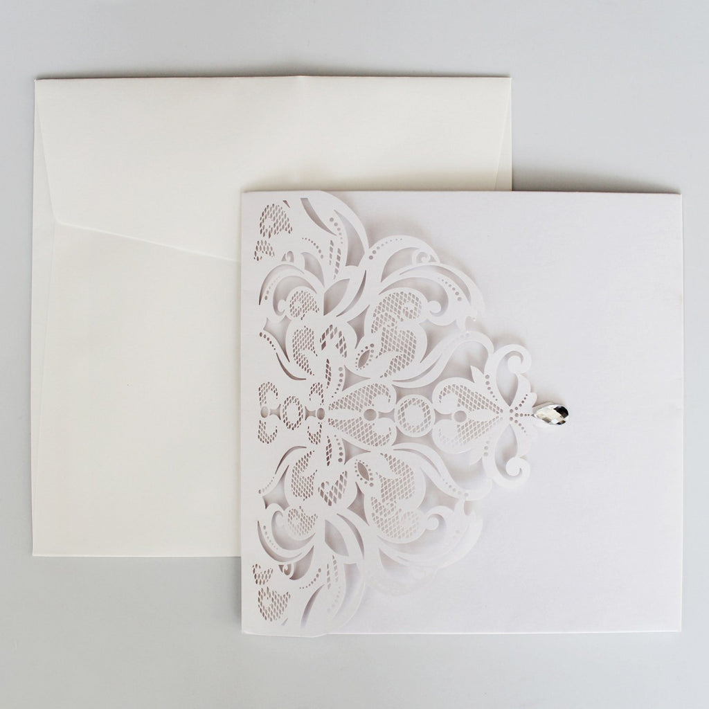 Laser Cutting Invitations, White Customized Invites Cards with RSVP Cards Picky Bride