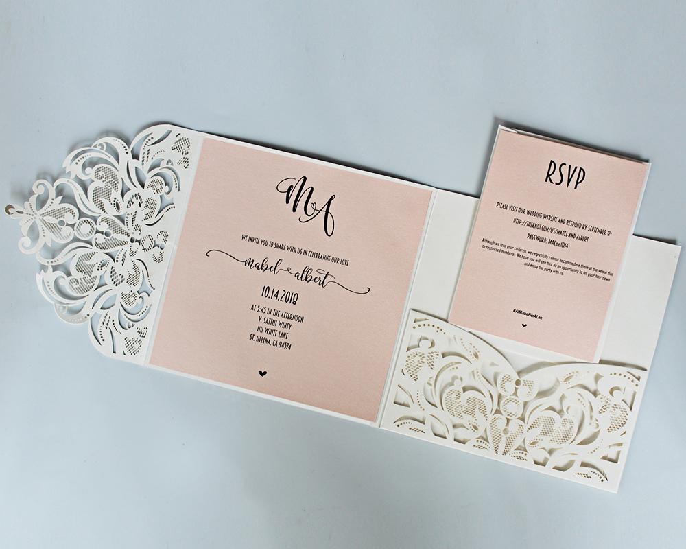 Laser Cutting Wedding Invitation with RSVP Ivory and Pale Pink Bridal Shower Invitation Cards Picky Bride