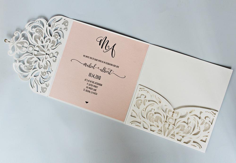 Laser Cutting Wedding Invitation with RSVP Ivory and Pale Pink Bridal Shower Invitation Cards Picky Bride
