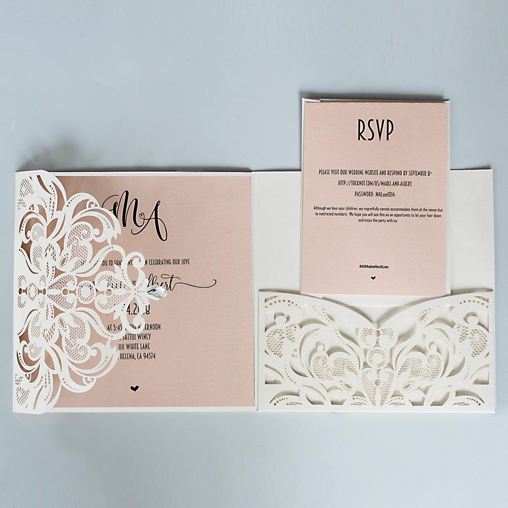 Laser Cutting Wedding Invitation with RSVP Ivory and Pale Pink Bridal Shower Invitation Cards Picky Bride