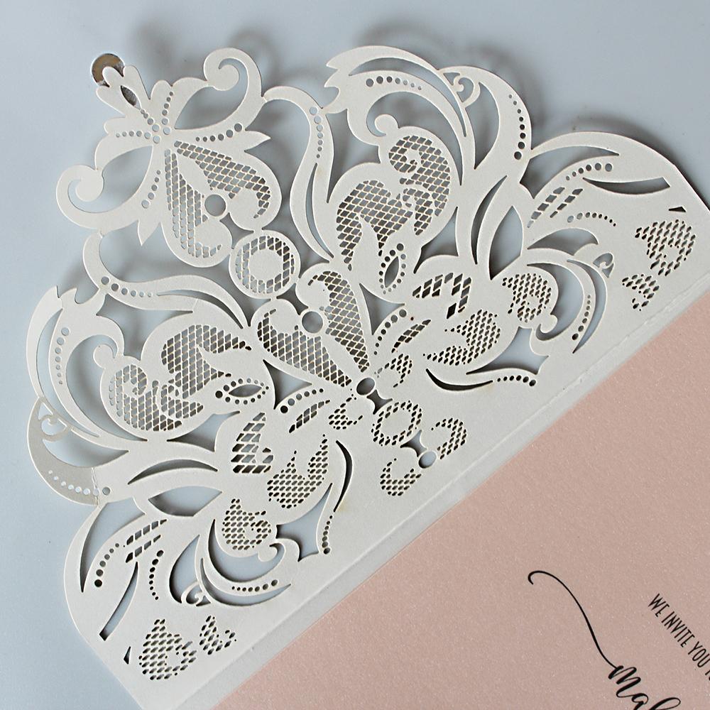 Laser Cutting Wedding Invitation with RSVP Ivory and Pale Pink Bridal Shower Invitation Cards Picky Bride