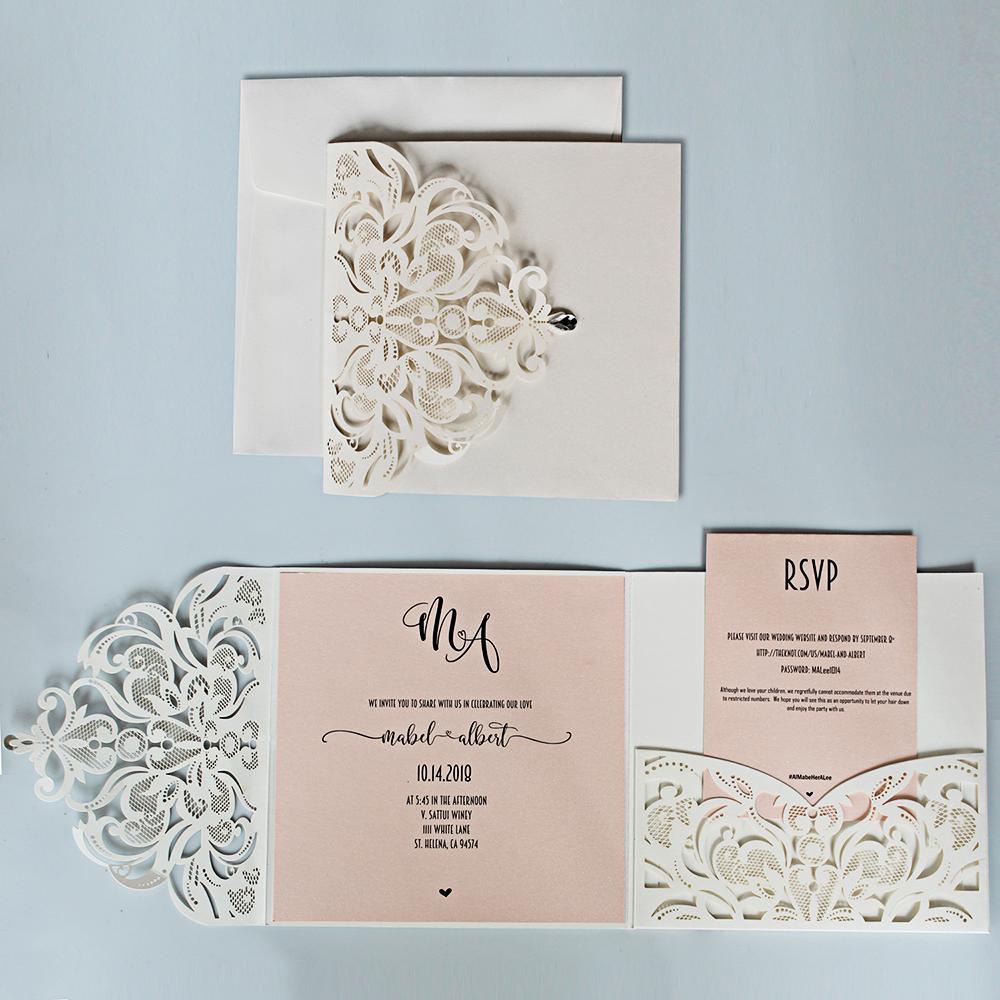 Laser Cutting Wedding Invitation with RSVP Ivory and Pale Pink Bridal Shower Invitation Cards Picky Bride