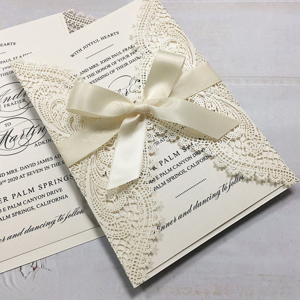 Laser Cutting Wedding Invitations with RSVP Cards Ivory Invitation Cards Picky Bride