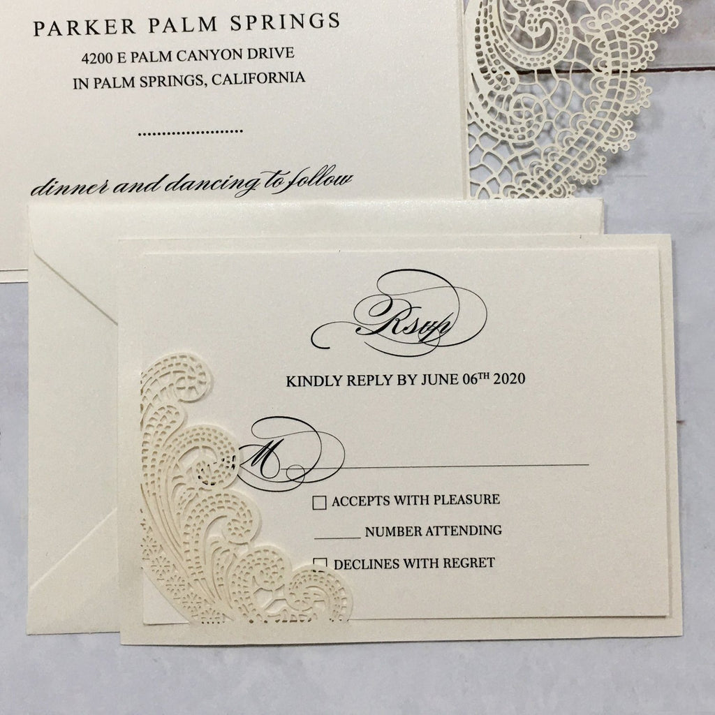 Laser Cutting Wedding Invitations with RSVP Cards Ivory Invitation Cards Picky Bride