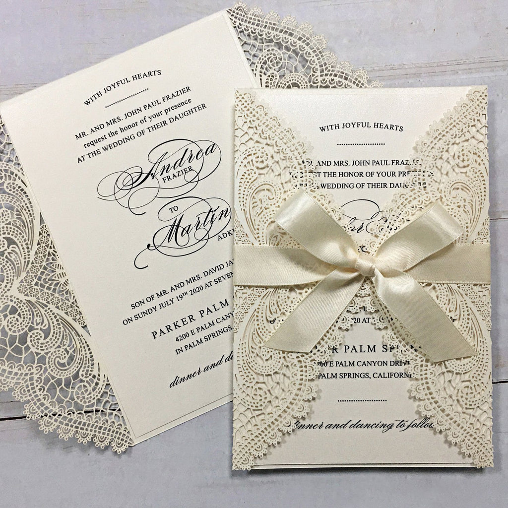 Laser Cutting Wedding Invitations with RSVP Cards Ivory Invitation Cards Picky Bride