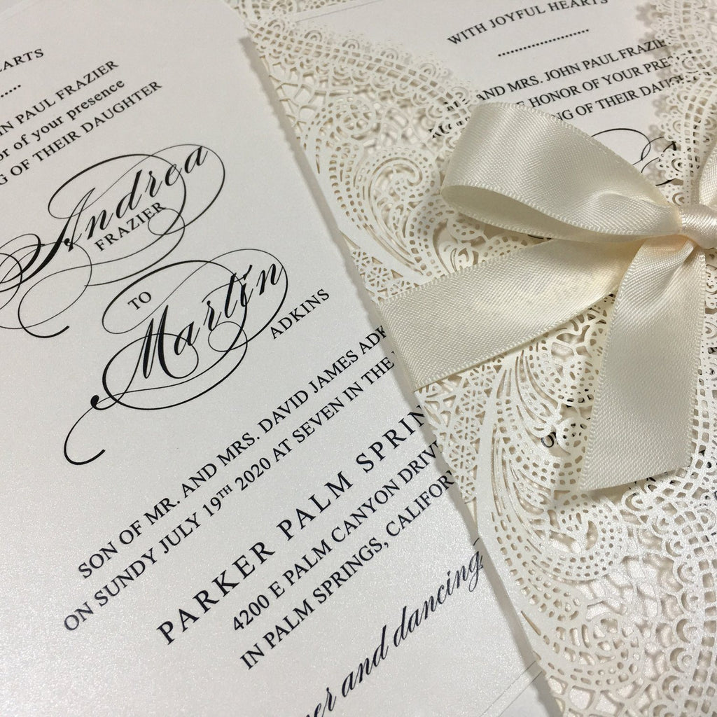 Laser Cutting Wedding Invitations with RSVP Cards Ivory Invitation Cards Picky Bride