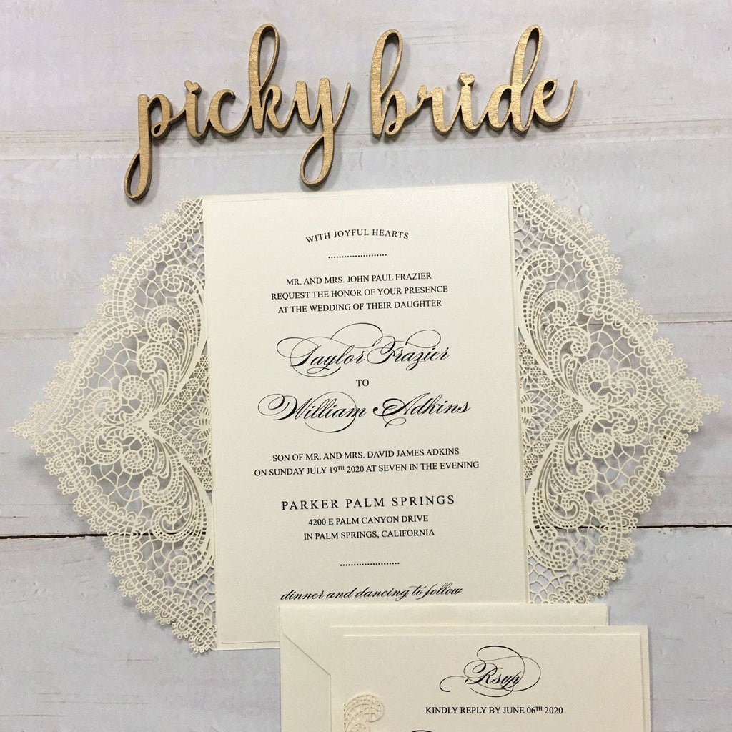 Laser Cutting Wedding Invitations with RSVP Cards Ivory Invitation Cards Picky Bride