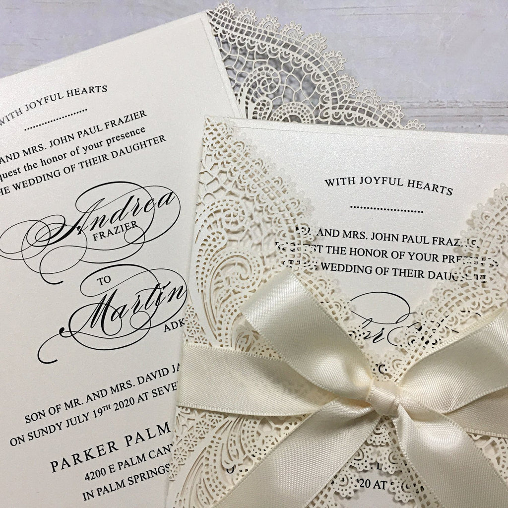 Laser Cutting Wedding Invitations with RSVP Cards Ivory Invitation Cards Picky Bride