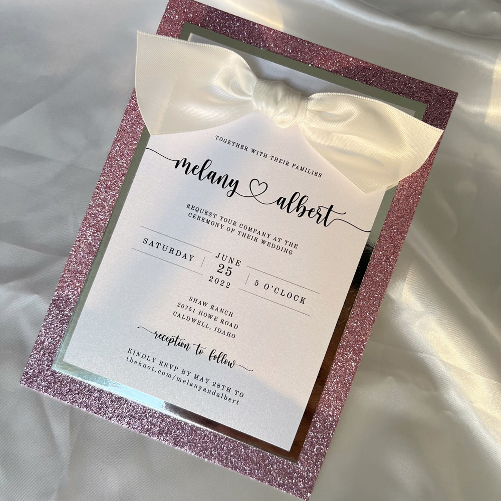 Lavender and Lilac Glitter Wedding Invitations with Ribbon Bow for Elegant Wedding Wedding Ceremony Supplies Picky Bride