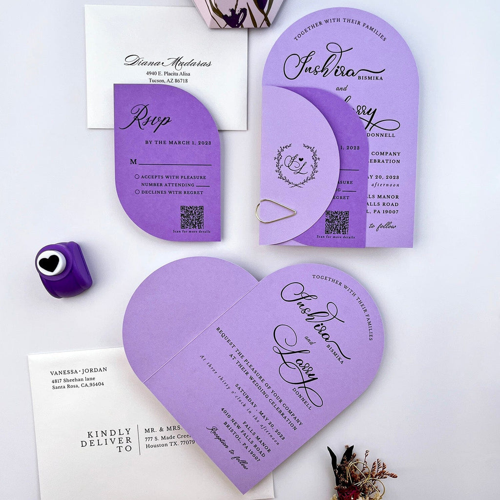 Lavender and Purple Heart Wedding Invitation Suite, Personalized Invitations, Unique Wedding Card Wedding Ceremony Supplies Picky Bride