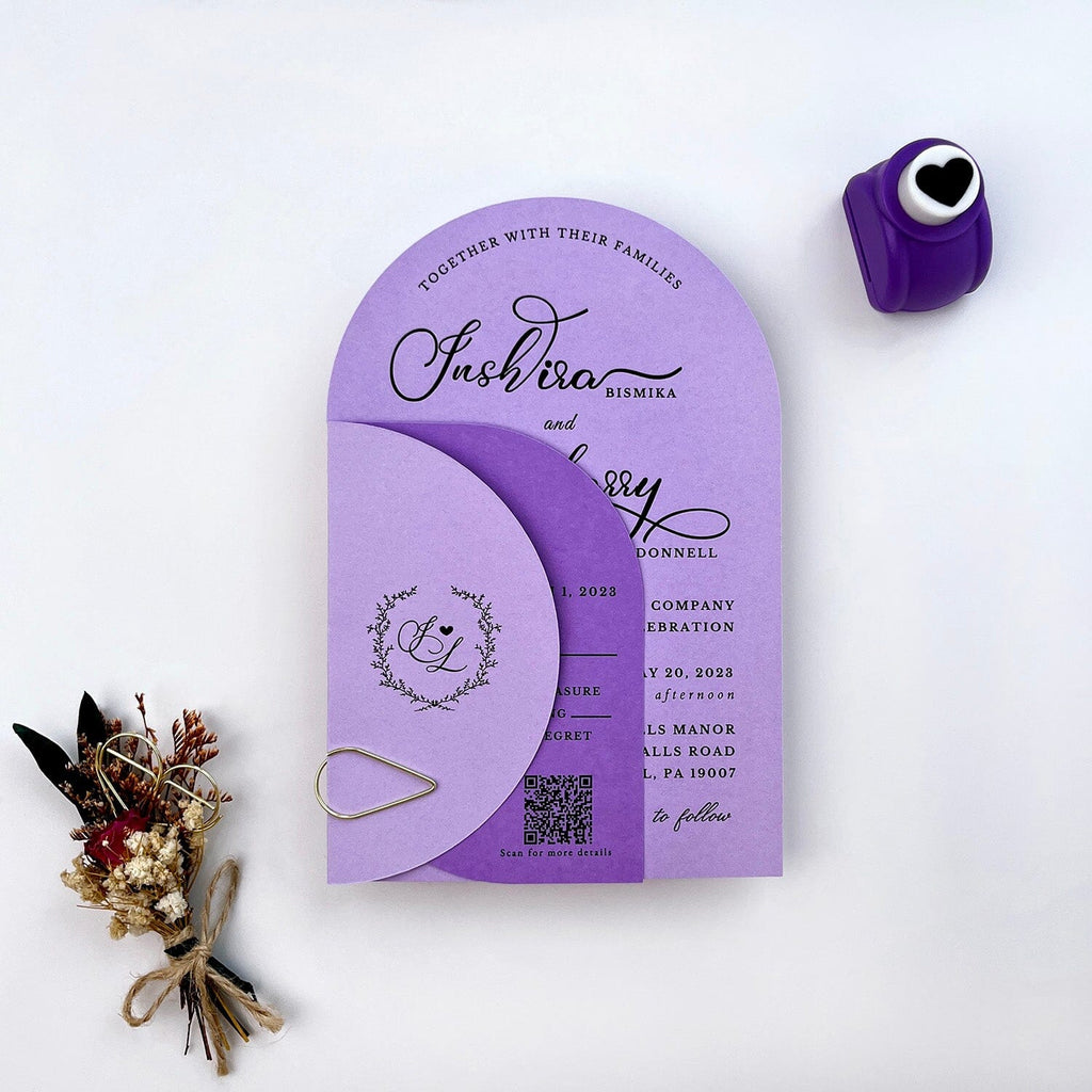 Lavender and Purple Heart Wedding Invitation Suite, Personalized Invitations, Unique Wedding Card Wedding Ceremony Supplies Picky Bride