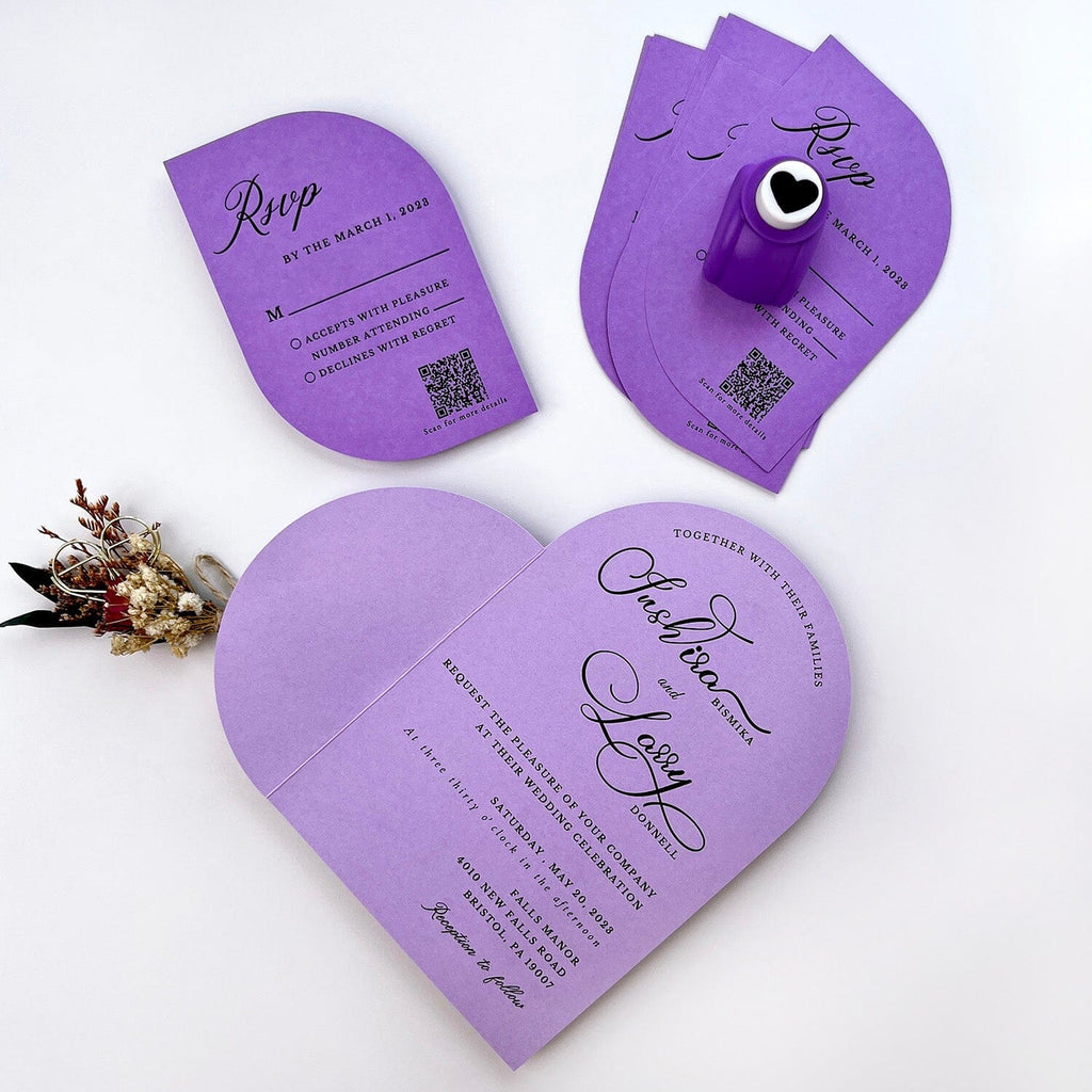 Lavender and Purple Heart Wedding Invitation Suite, Personalized Invitations, Unique Wedding Card Wedding Ceremony Supplies Picky Bride
