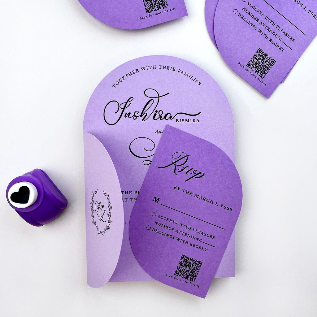 Lavender and Purple Heart Wedding Invitation Suite, Personalized Invitations, Unique Wedding Card Wedding Ceremony Supplies Picky Bride