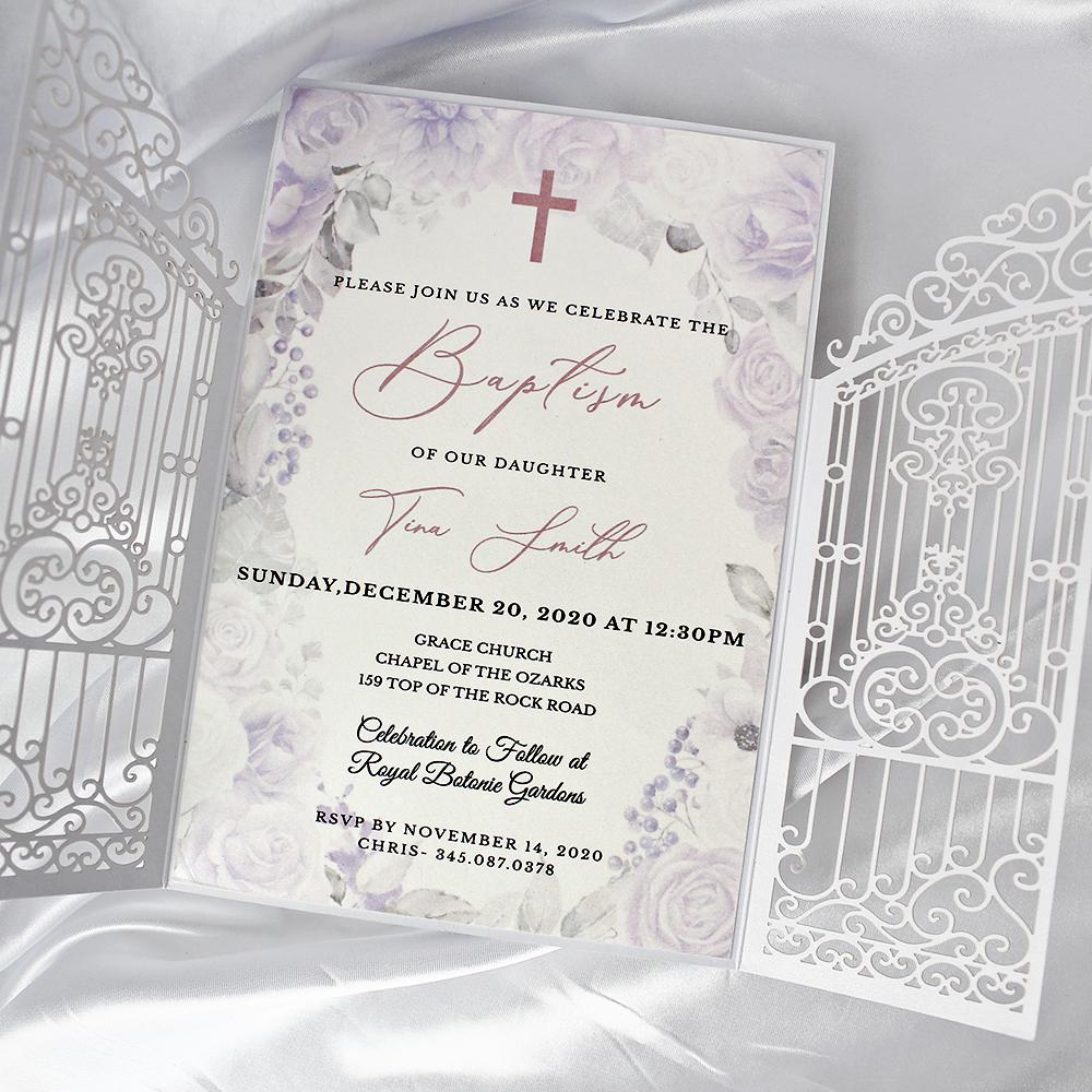 Lavender Baby Shower Invitation, Floral Garden Baby Birthday Invite Gate Invitations for Baby Shower / Wedding / Party Picky Bride