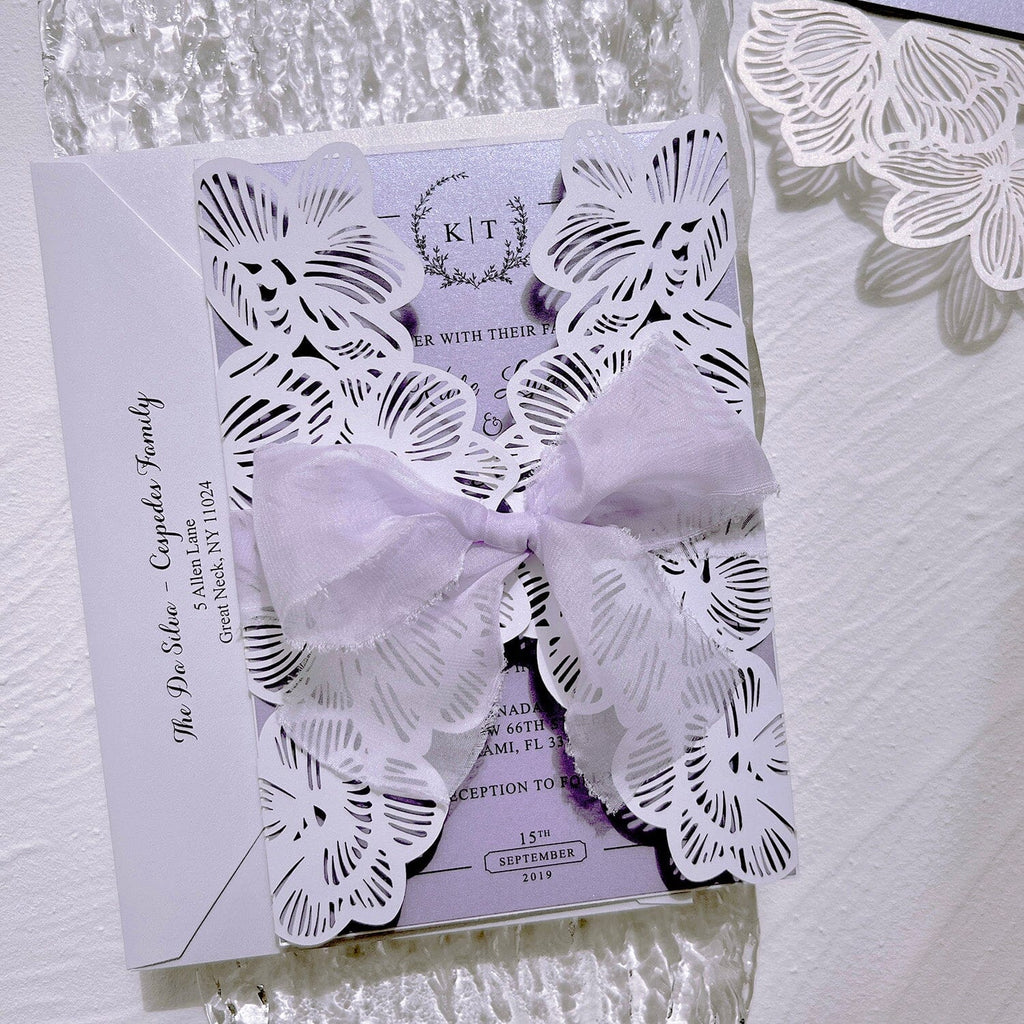 Lavender Purple Wedding Invitations with Ribbon Bows, Floral Elegant Invites and RSVP Cards Wedding Ceremony Supplies Picky Bride