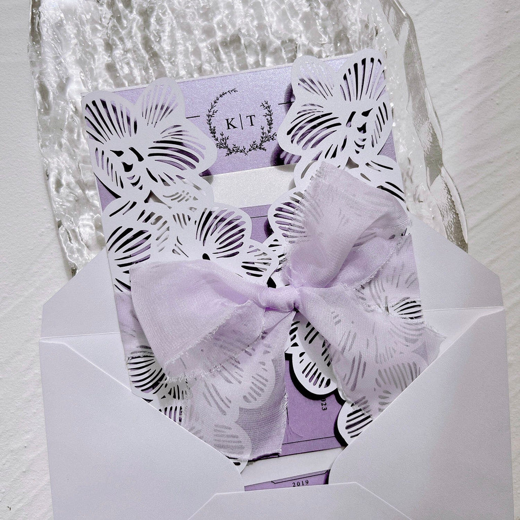 Lavender Purple Wedding Invitations with Ribbon Bows, Floral Elegant Invites and RSVP Cards Wedding Ceremony Supplies Picky Bride