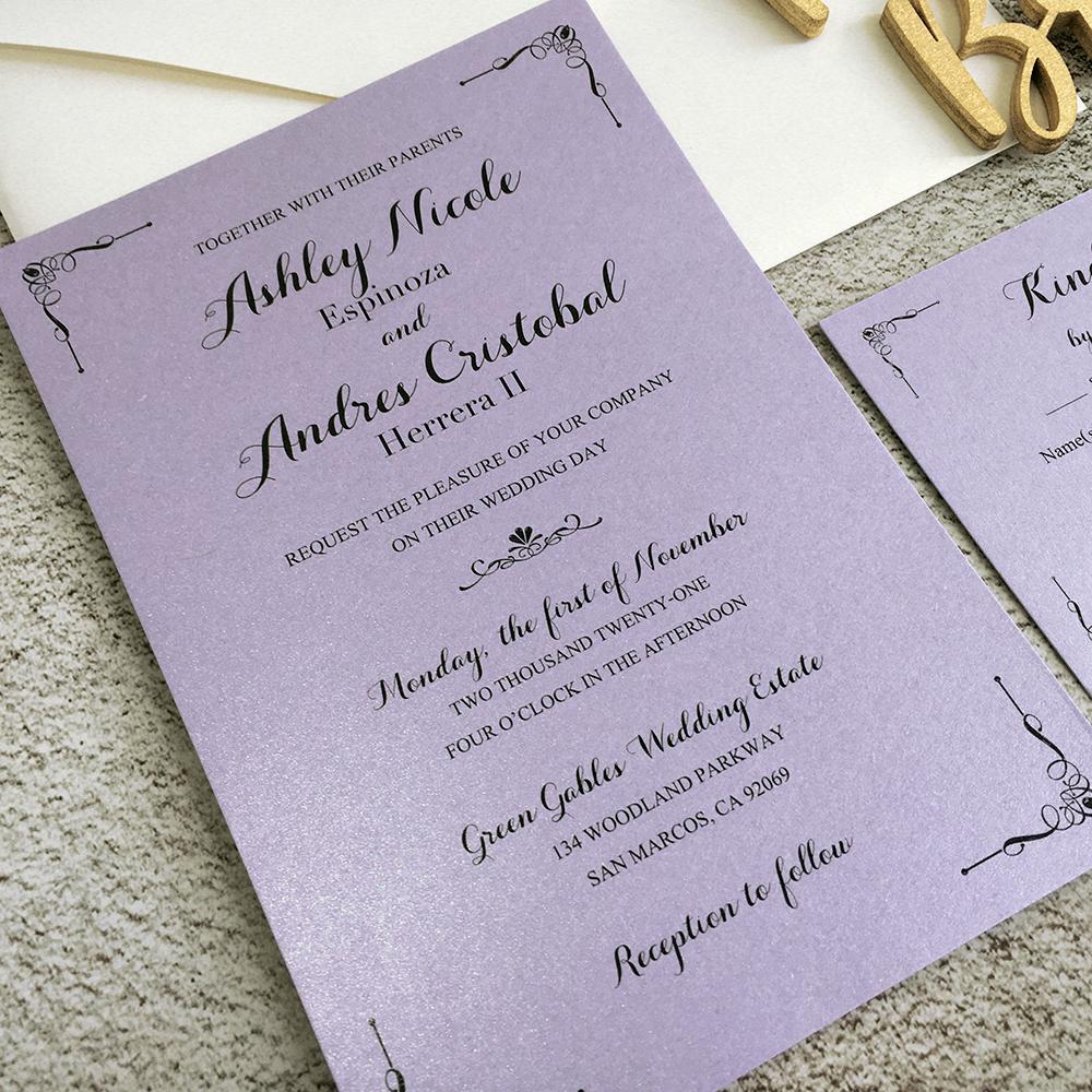 Lilac Lavender Purple Wedding Invitations with RSVP Cards, Customized Invite Wording Picky Bride 