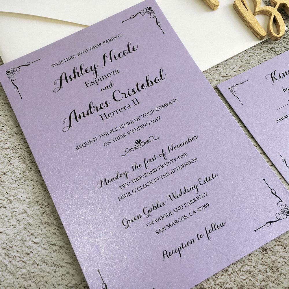 Lilac Lavender Purple Wedding Invitations with RSVP Cards, Customized Invite Wording Picky Bride