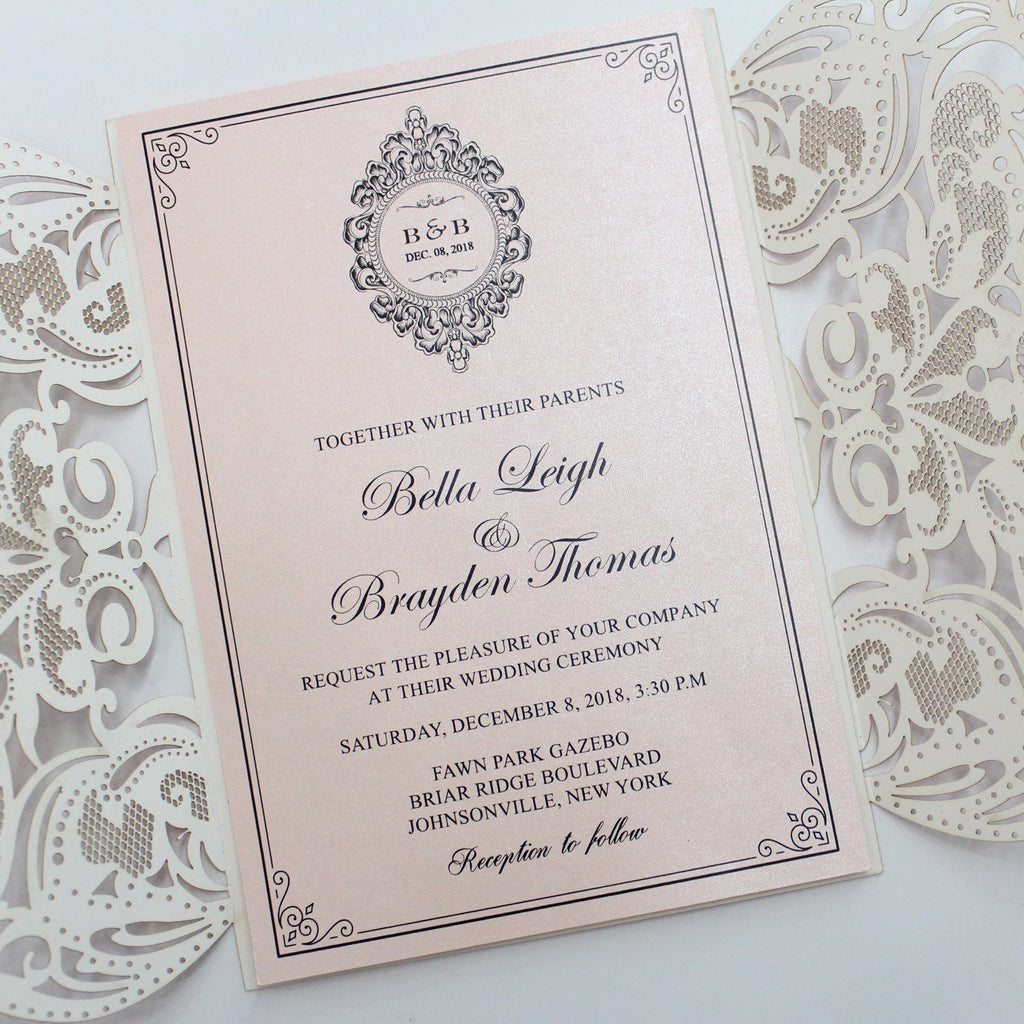 Luxurious Glitter Pink Wedding Invitations, Romantic Invitations Customized Wording Picky Bride