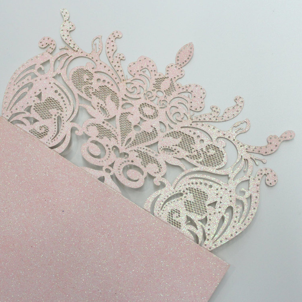 Luxurious Glitter Pink Wedding Invitations, Romantic Invitations Customized Wording Picky Bride