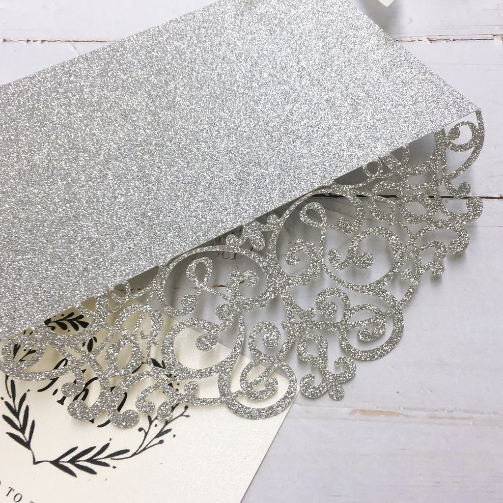 Luxury Glitter Silver Wedding Invitations, Grey Invitation Cards for Wedding Picky Bride