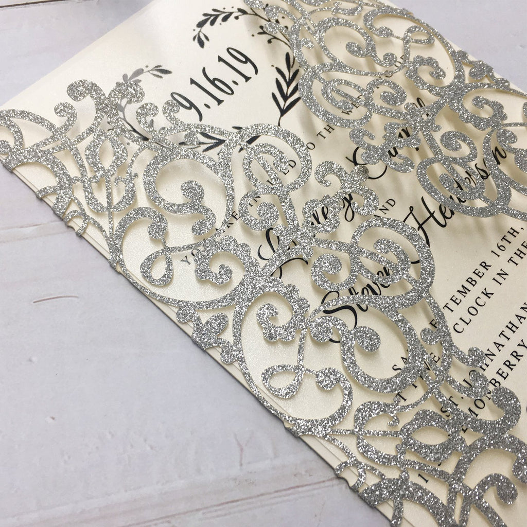 Luxury Glitter Silver Wedding Invitations, Grey Invitation Cards for Wedding Picky Bride