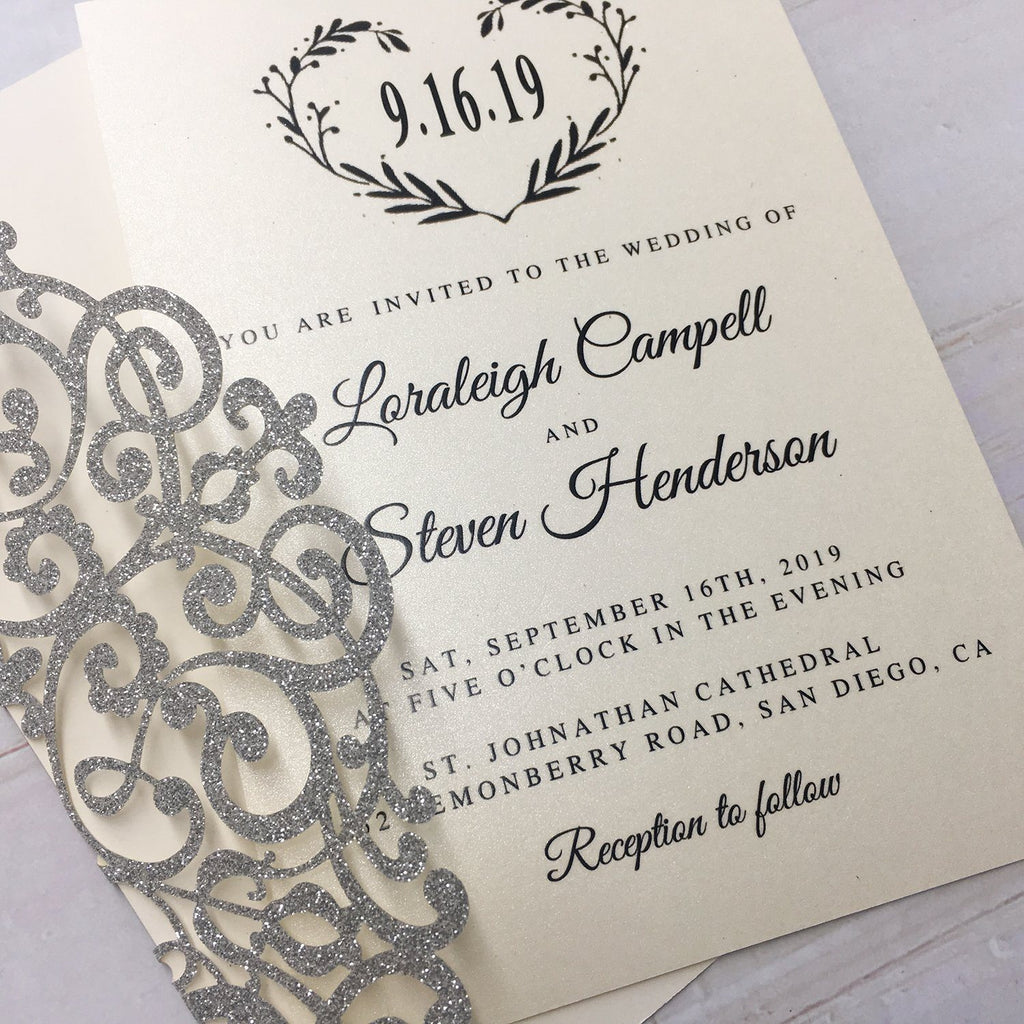 Luxury Glitter Silver Wedding Invitations, Grey Invitation Cards for Wedding Picky Bride 