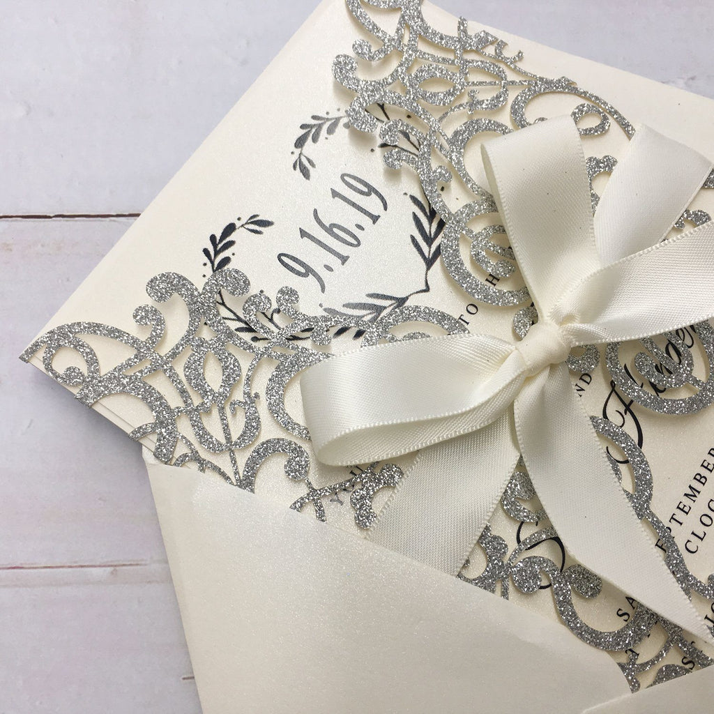 Luxury Glitter Silver Wedding Invitations, Grey Invitation Cards for Wedding Picky Bride