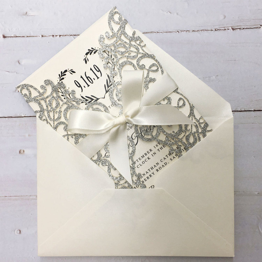 Luxury Glitter Silver Wedding Invitations, Grey Invitation Cards for Wedding Picky Bride