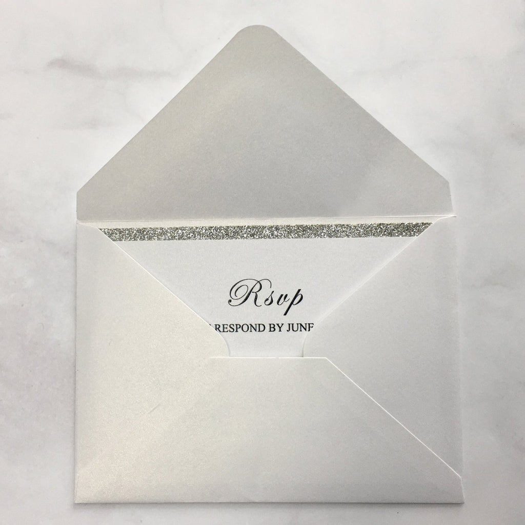 Luxury Glitter Silver Wedding Invitations, Grey Pocket Invitation Cards With RSVP Cards Picky Bride