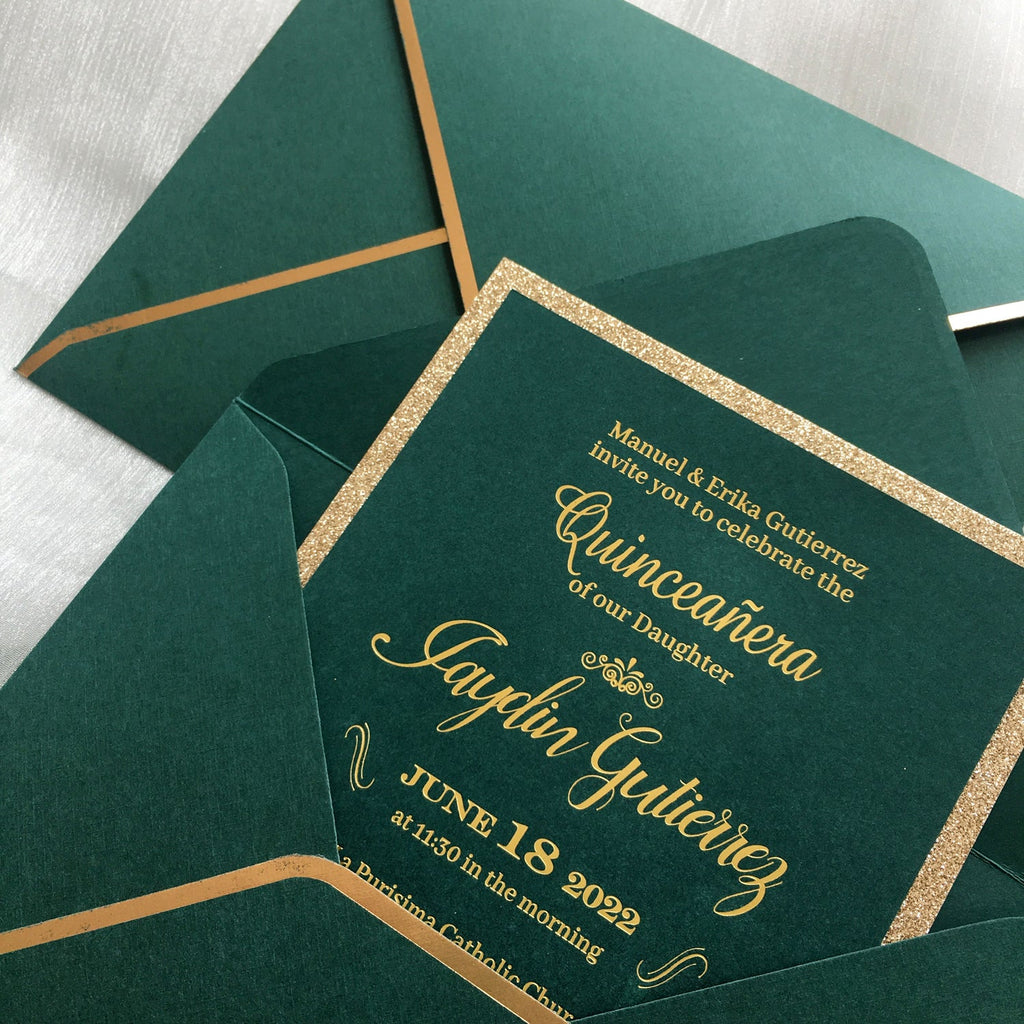 Luxury Gold Glitter Rose and Green Wedding Invitation with Gold Foil Printing Wedding Ceremony Supplies Picky Bride