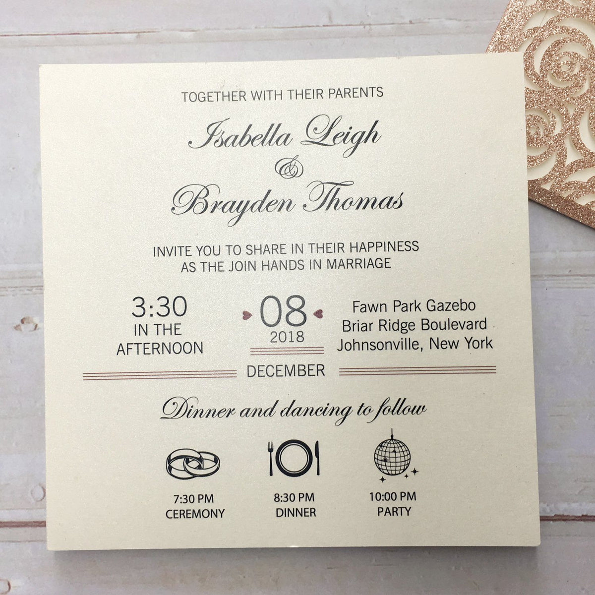 FROSTED Lucite Acryl-Hochzeitseinladungen, Kalligrafiefolie, Golddruck