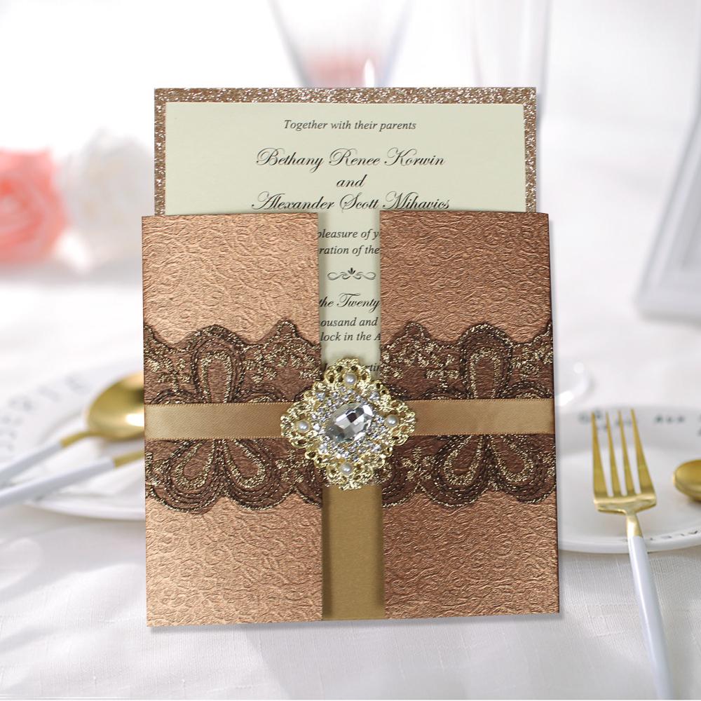 Luxury Golden Invitations Pearl and Diamante Wedding Invite Picky Bride