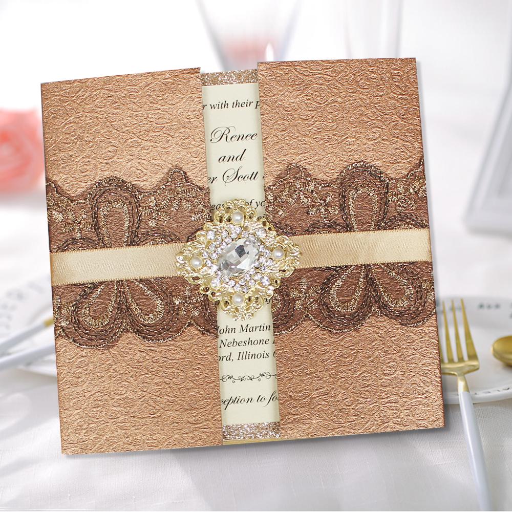 Luxury Golden Invitations Pearl and Diamante Wedding Invite Picky Bride