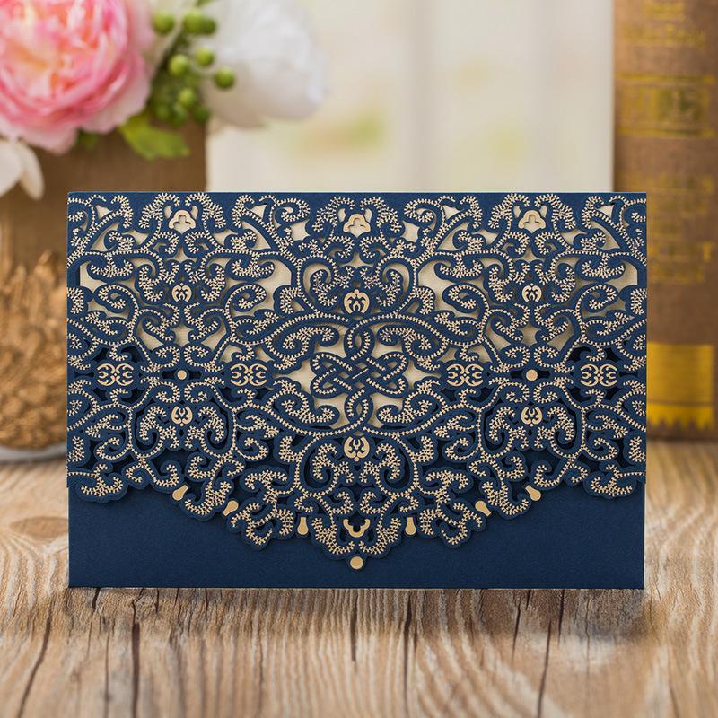 Luxury Navy Wedding Invitation Cards Pocket Design PB1988-N Picky Bride