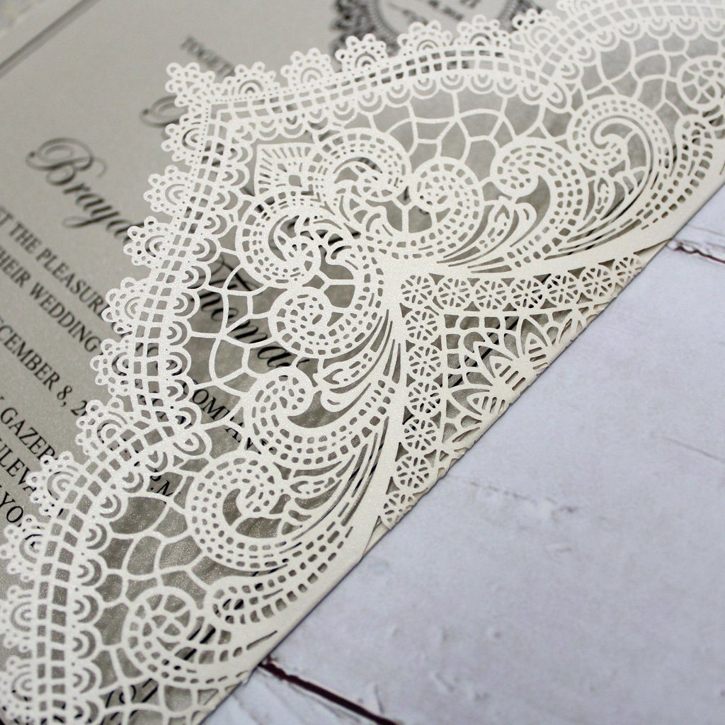 Metallic Silver Wedding Invitation with Ribbon Bow and Envelopes Picky Bride