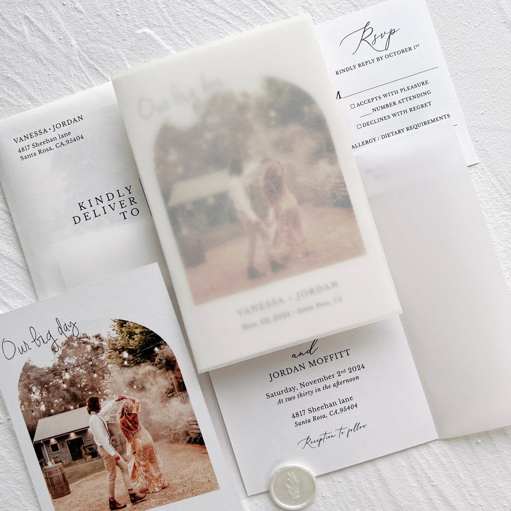 Minimalist Double-sided Photo Wedding Invitations, Printable Invite with Wax Seal, Vintage Wedding Theme Wedding Ceremony Supplies Picky Bride
