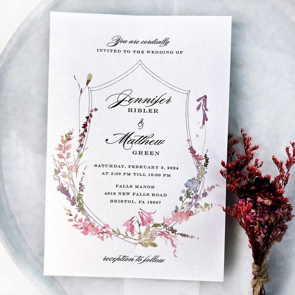 Navy and Pink Floral Vellum Wedding Invitation Suite with Wax Seal, Boho Floral Wedding Invitations, Printable Vellum Wrap Picky Bride