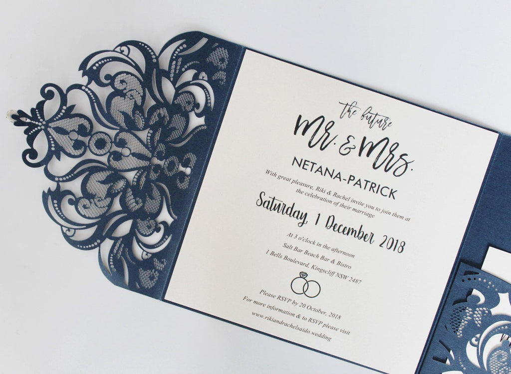 Navy Blue Wedding Invitation Pocket Invite Cards With RSVP Cards Picky Bride